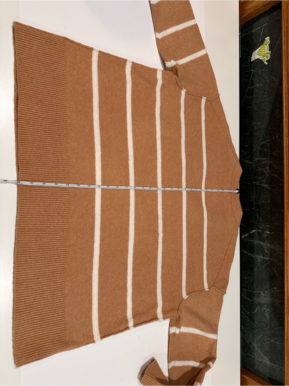 Aerie Oversized V-Neck Striped Sweater Camel White Striped Size L - Picture 13 of 13
